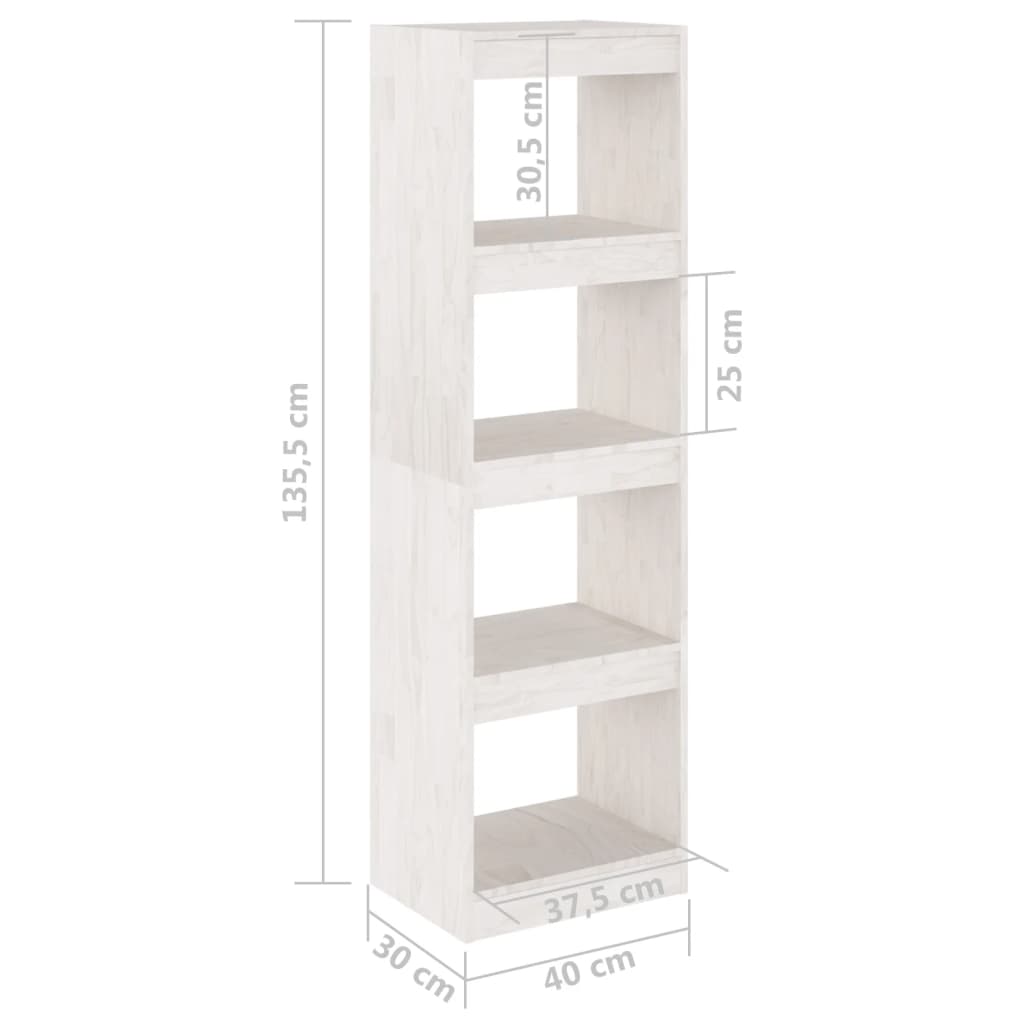 vidaXL Bücherregal Raumteiler Weiß 40x30x135,5 cm Massivholz Kiefer