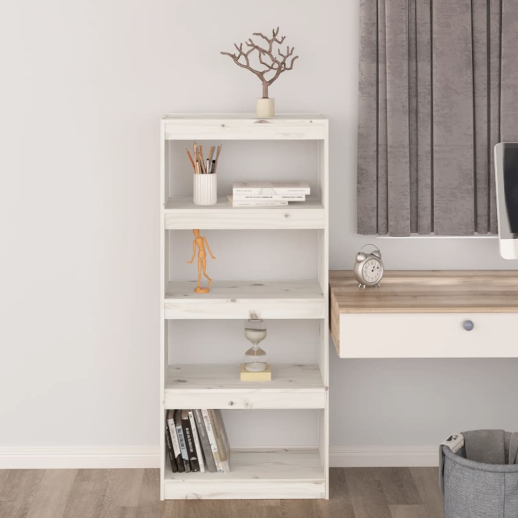 vidaXL Bücherregal/Raumteiler Weiß 60x30x135,5 cm Massivholz Kiefer