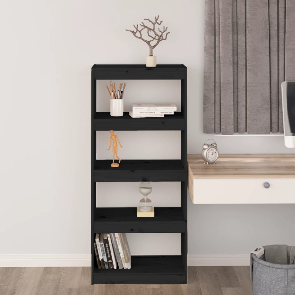 vidaXL Bücherregal/Raumteiler Schwarz 60x30x135,5 cm Massivholz Kiefer