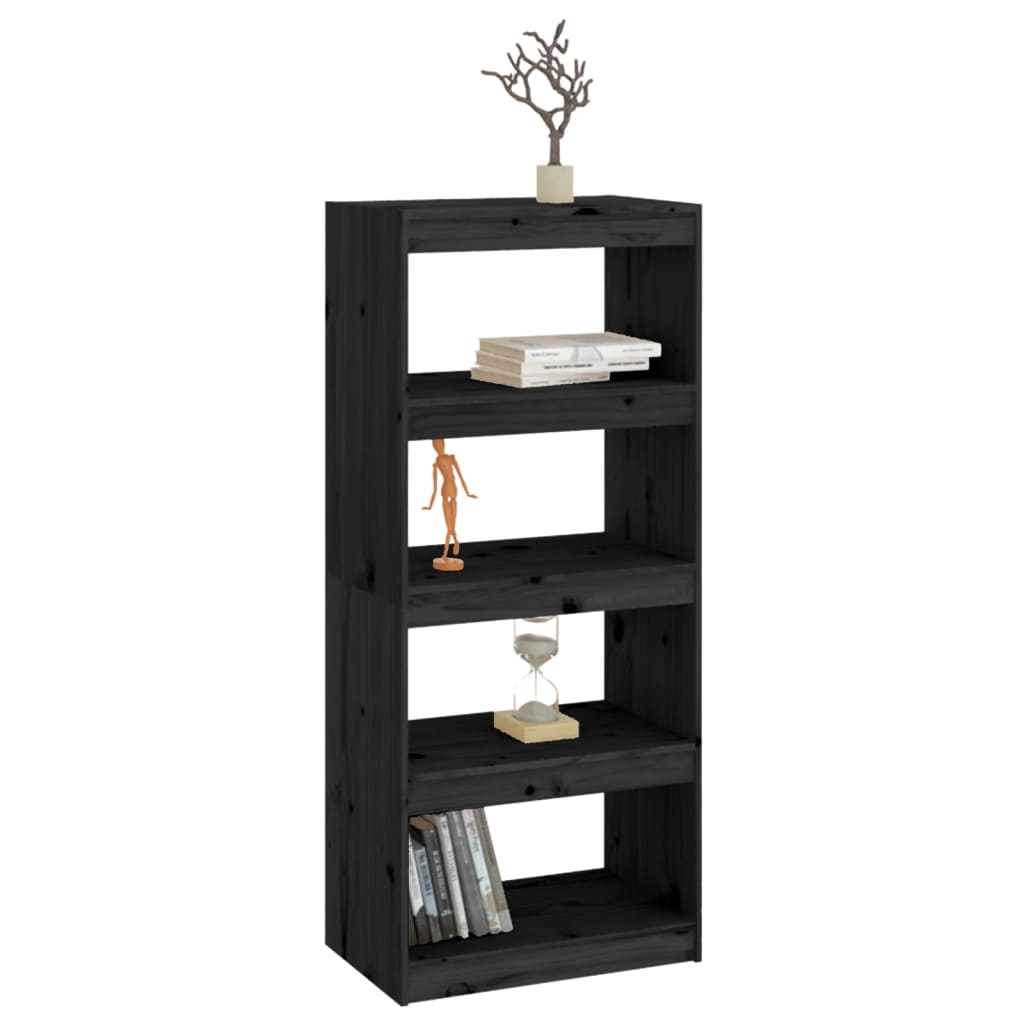 vidaXL Bücherregal/Raumteiler Schwarz 60x30x135,5 cm Massivholz Kiefer