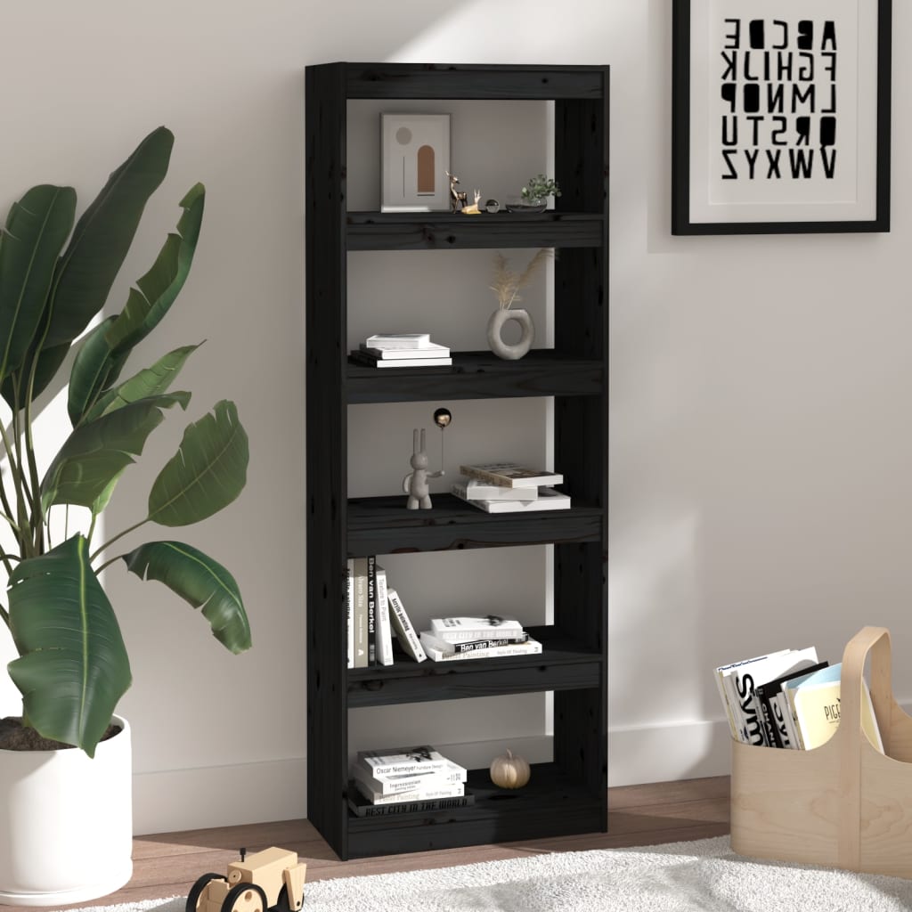 vidaXL Bücherregal/Raumteiler Schwarz 60x30x167,5 cm Massivholz Kiefer