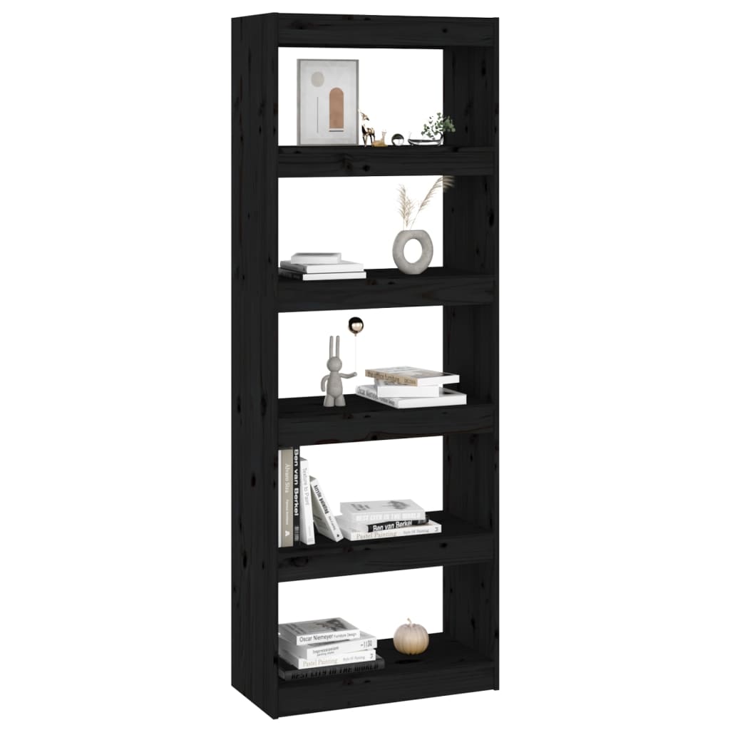 vidaXL Bücherregal/Raumteiler Schwarz 60x30x167,5 cm Massivholz Kiefer