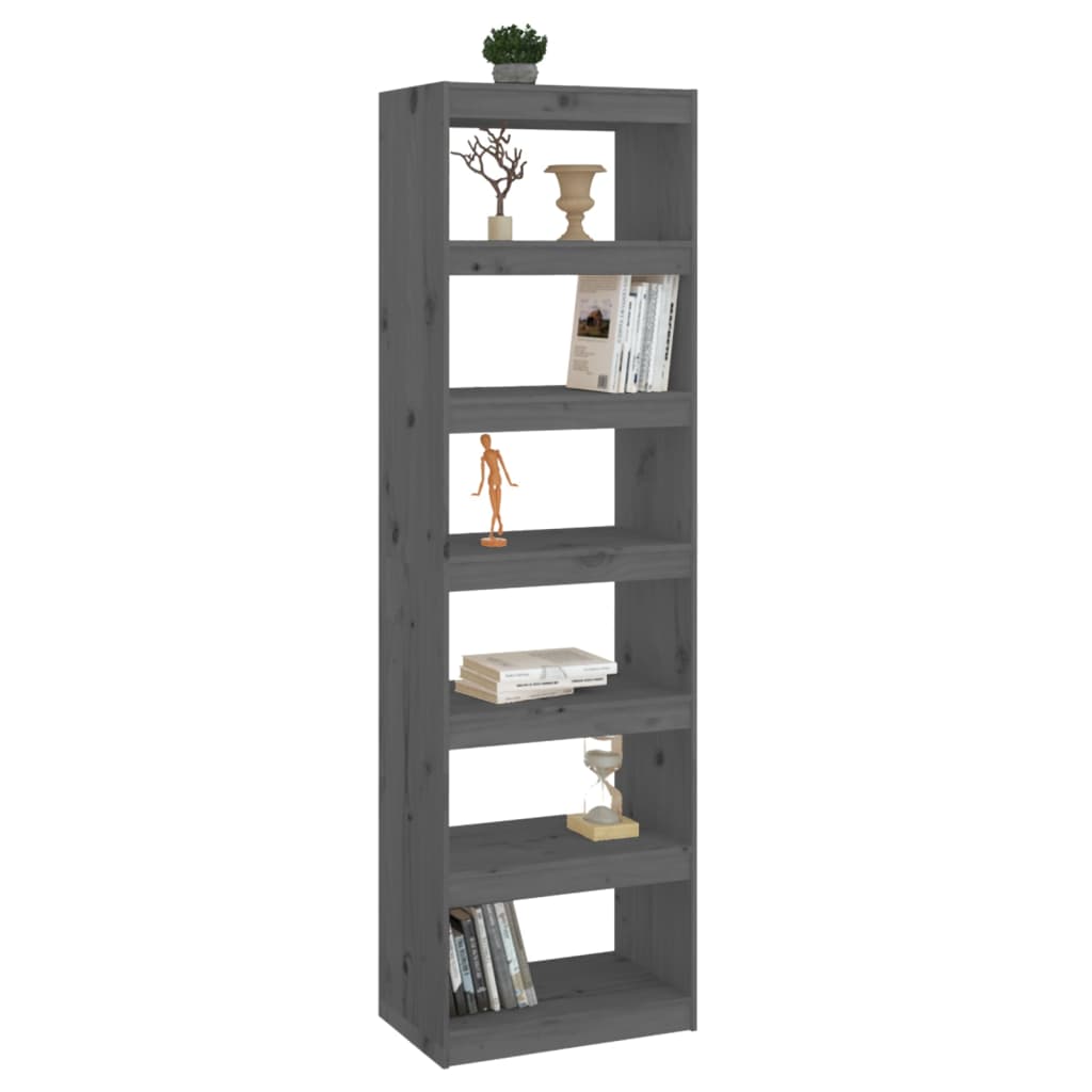vidaXL Bücherregal/Raumteiler Grau 60x30x199,5 cm Massivholz Kiefer