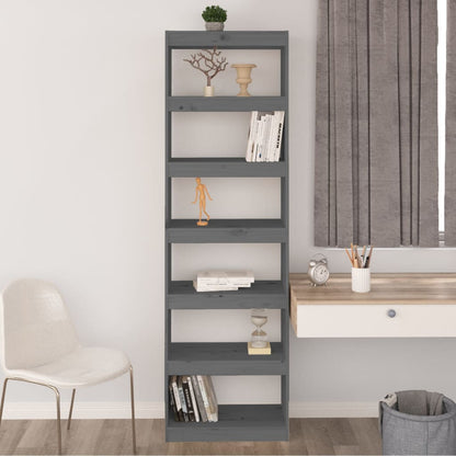 vidaXL Bücherregal/Raumteiler Grau 60x30x199,5 cm Massivholz Kiefer