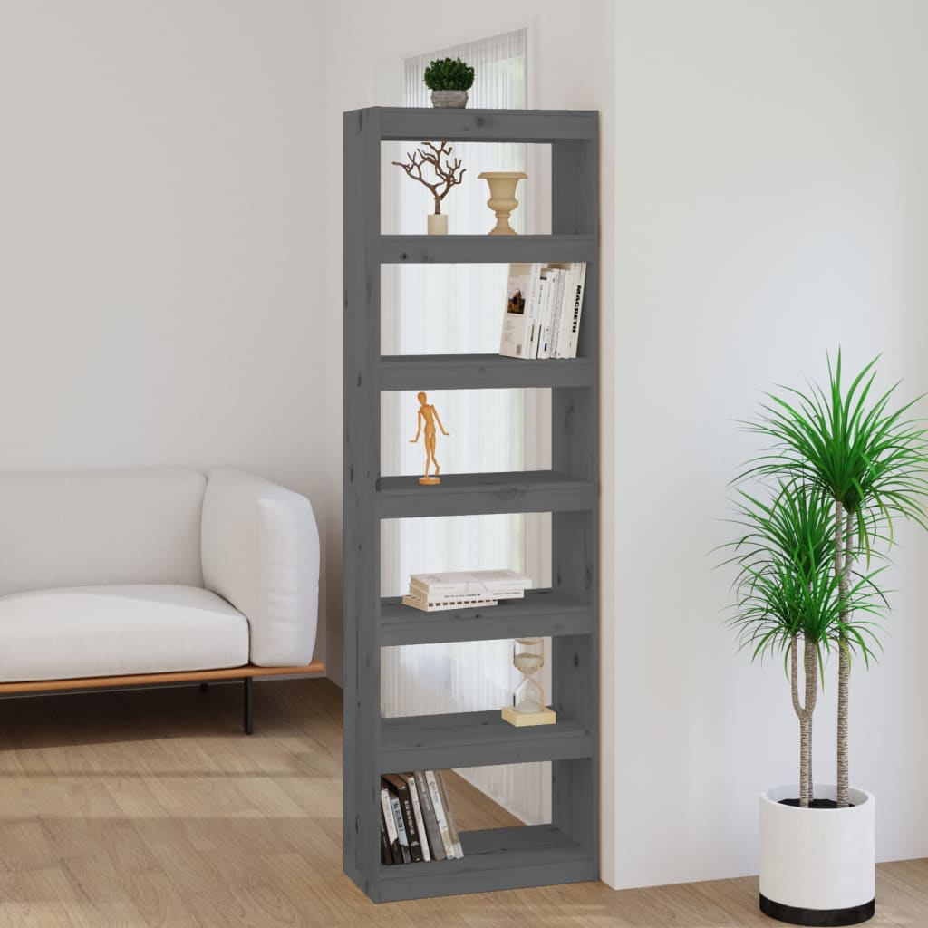 vidaXL Bücherregal/Raumteiler Grau 60x30x199,5 cm Massivholz Kiefer