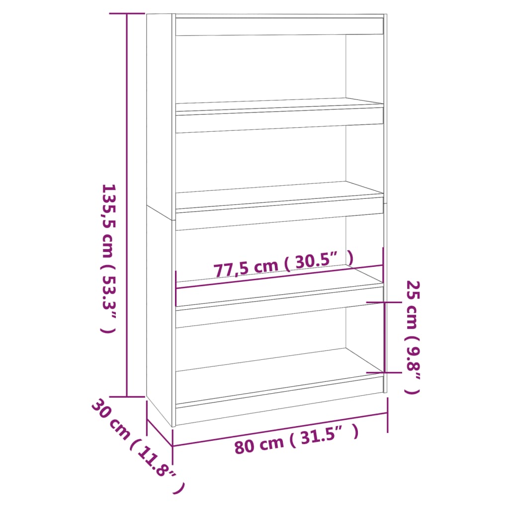 vidaXL Bücherregal/Raumteiler Schwarz 80x30x135,5 cm Massivholz Kiefer