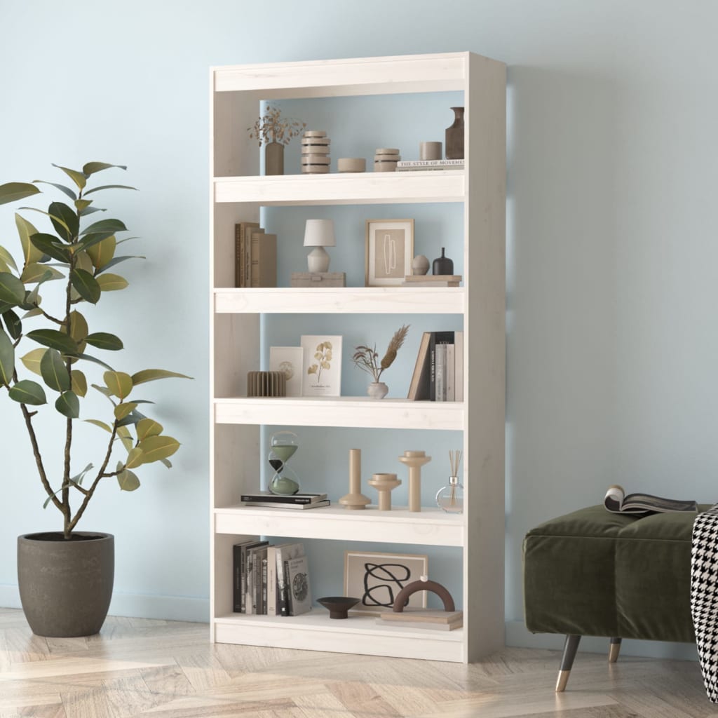vidaXL Bücherregal/Raumteiler Weiß 80x30x167,4 cm Massivholz Kiefer