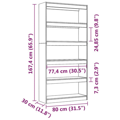 vidaXL Bücherregal/Raumteiler Weiß 80x30x167,4 cm Massivholz Kiefer