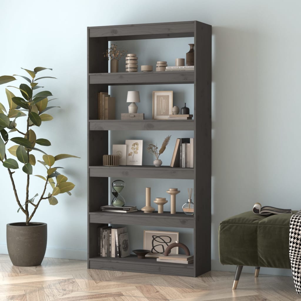 vidaXL Bücherregal/Raumteiler Grau 80x30x167,4 cm Massivholz Kiefer