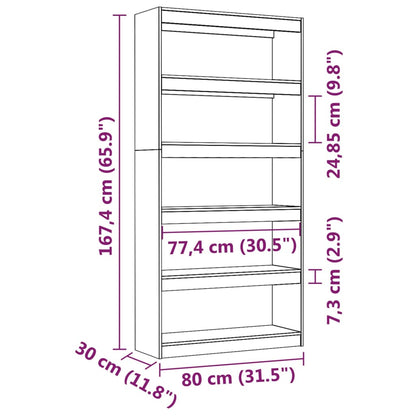 vidaXL Bücherregal/Raumteiler Grau 80x30x167,4 cm Massivholz Kiefer
