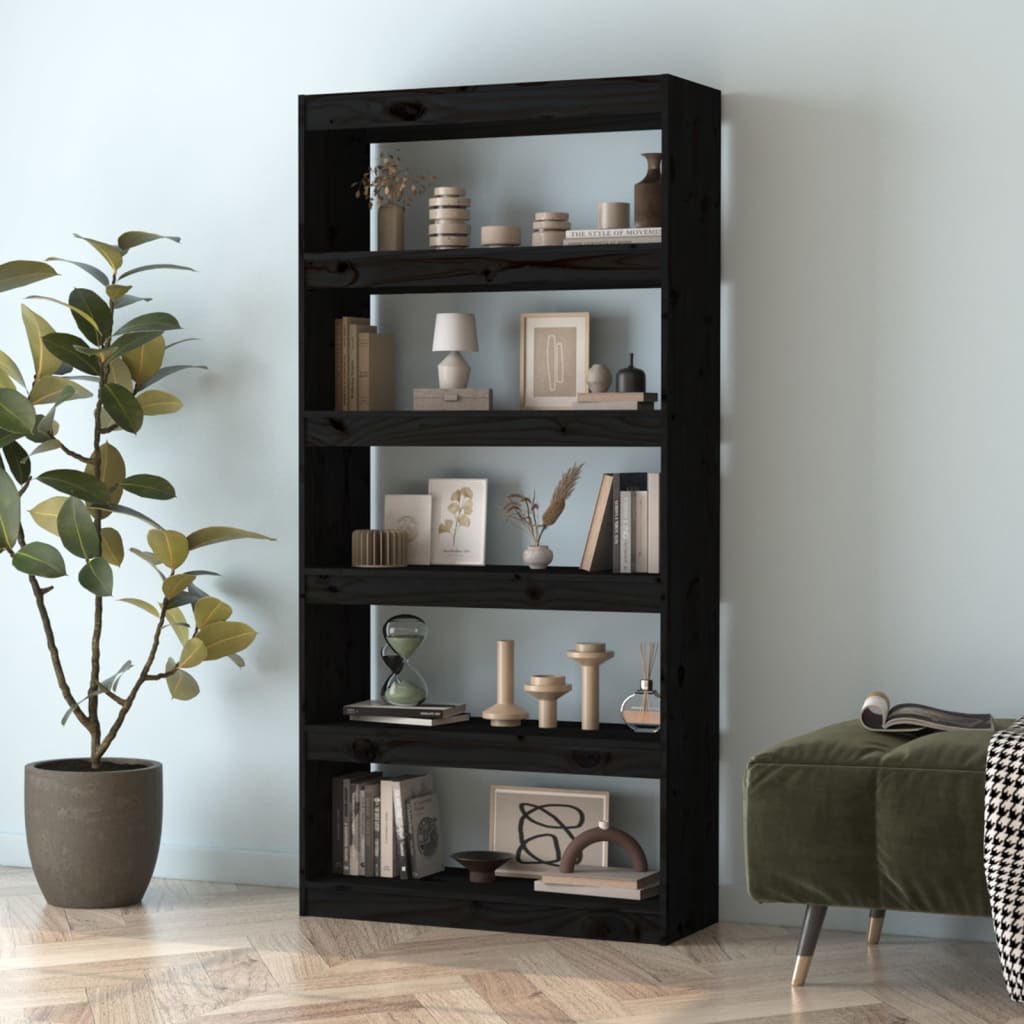 vidaXL Bücherregal/Raumteiler Schwarz 80x30x167,4 cm Massivholz Kiefer