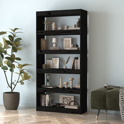 vidaXL Bücherregal/Raumteiler Schwarz 80x30x167,4 cm Massivholz Kiefer