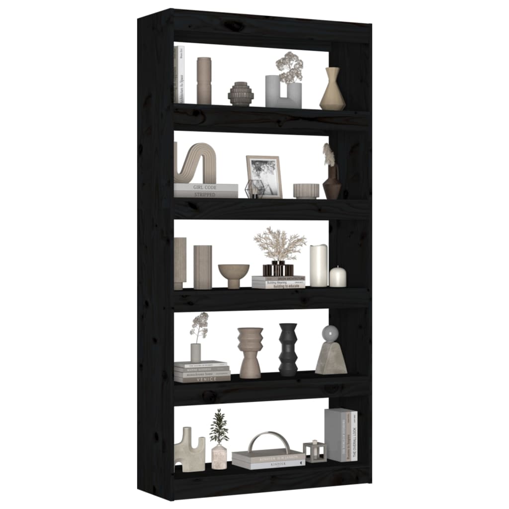 vidaXL Bücherregal/Raumteiler Schwarz 80x30x167,4 cm Massivholz Kiefer
