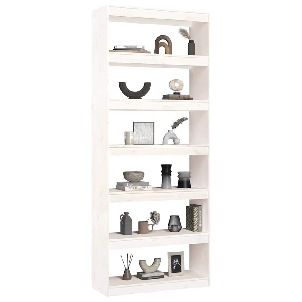 vidaXL Bücherregal/Raumteiler Weiß 80x30x199,5 cm Massivholz Kiefer