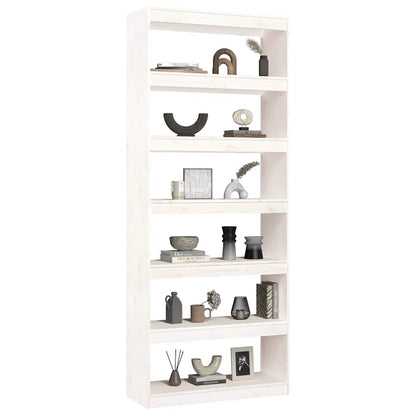 vidaXL Bücherregal/Raumteiler Weiß 80x30x199,5 cm Massivholz Kiefer