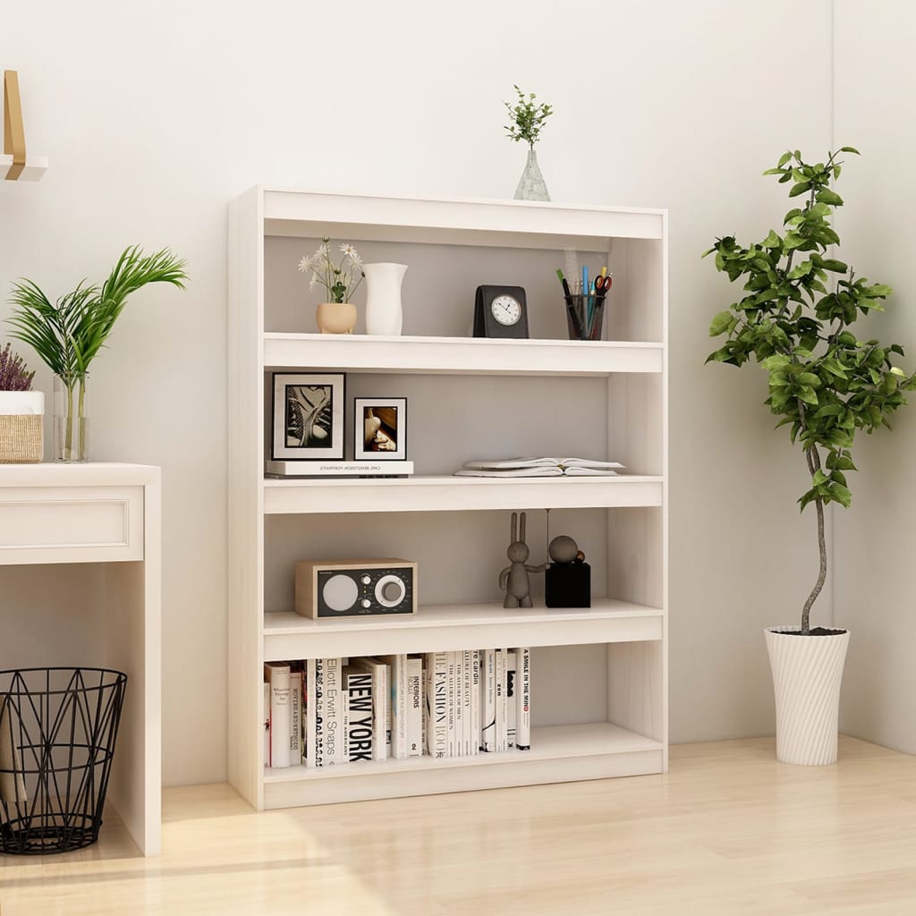 vidaXL Bücherregal/Raumteiler Weiß 100x30x135,5 cm Kiefer Massivholz
