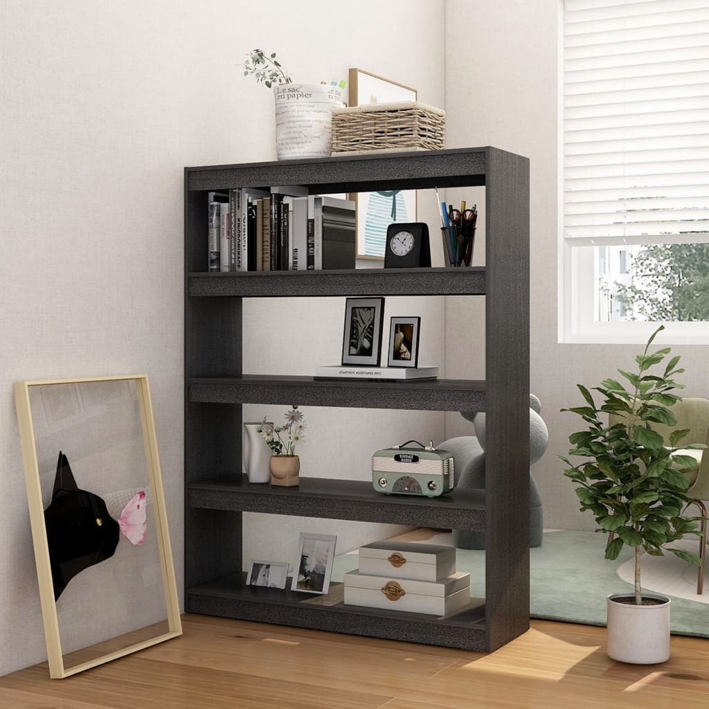 vidaXL Bücherregal/Raumteiler Grau 100x30x135,5 cm Kiefer Massivholz