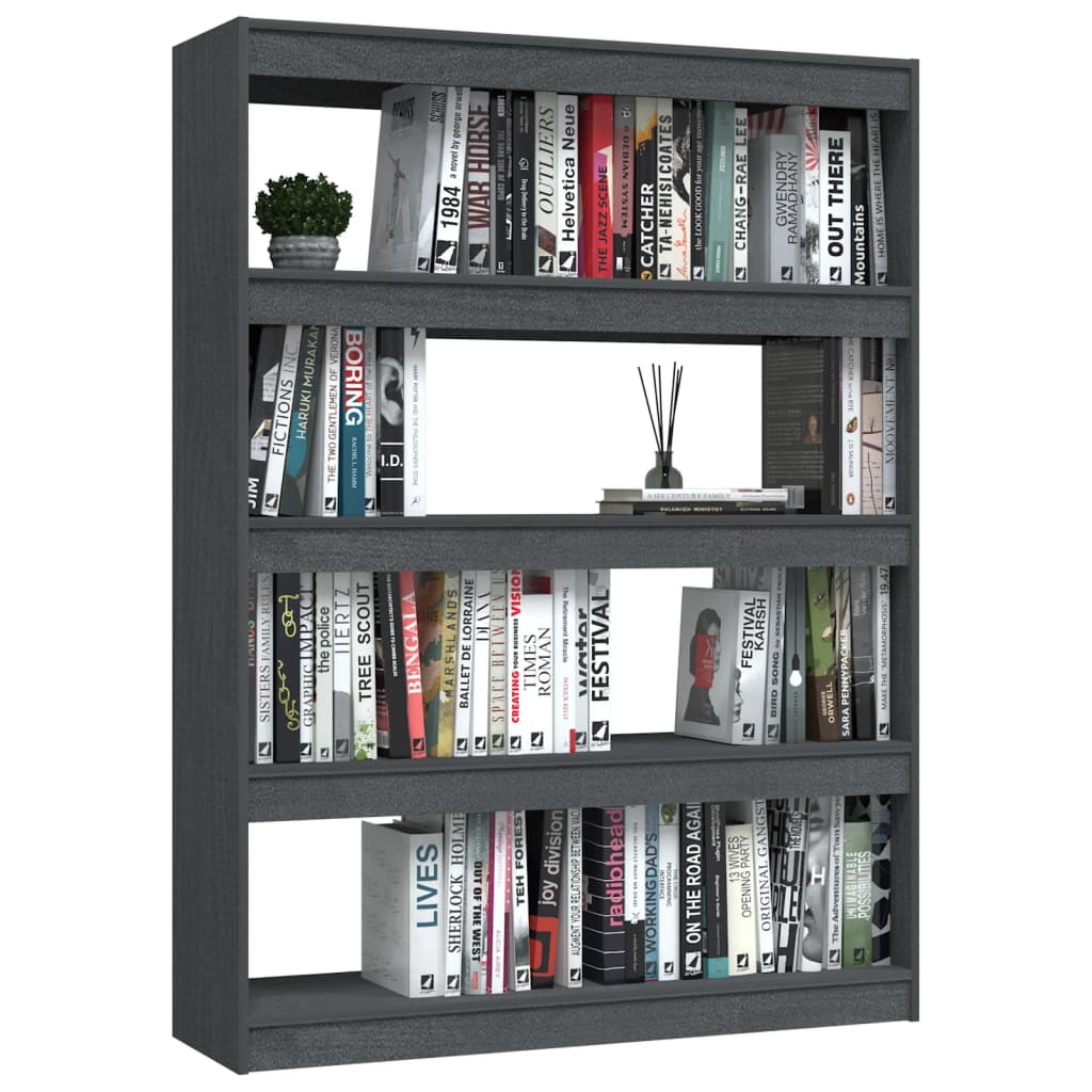 vidaXL Bücherregal/Raumteiler Grau 100x30x135,5 cm Kiefer Massivholz