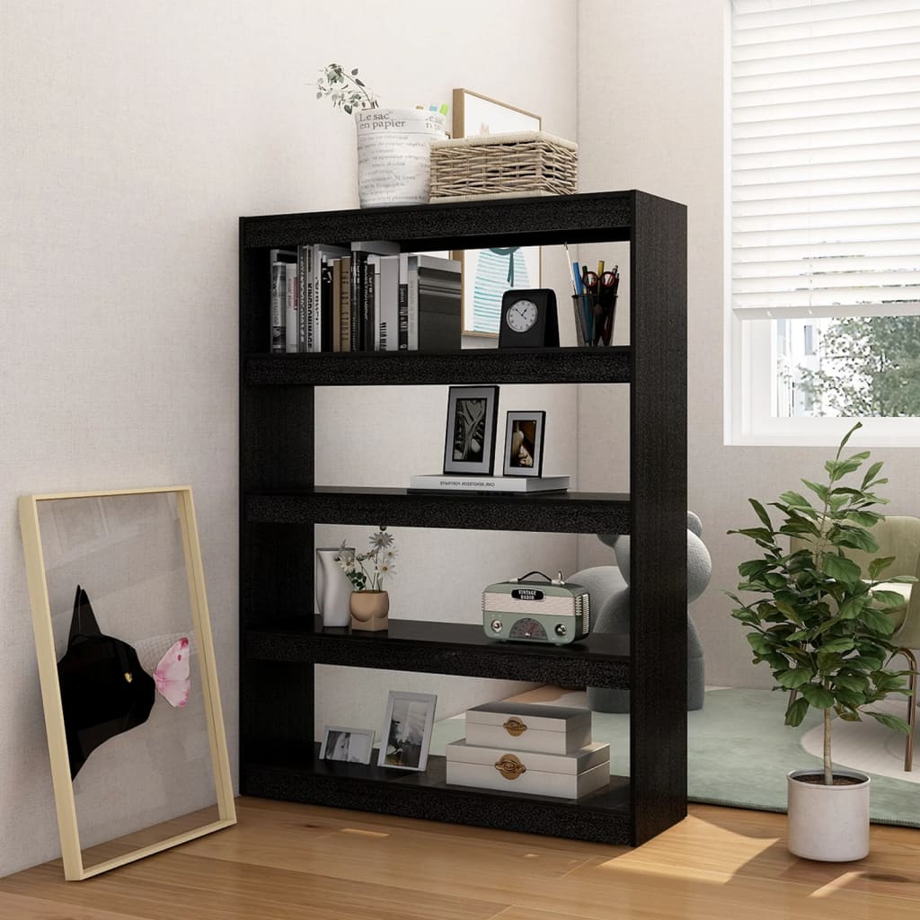 vidaXL Bibliothèque/Séparateur de pièce Noir 100x30x135,5 cm Bois de pin massif