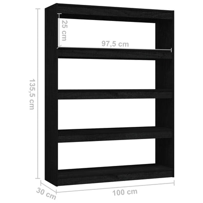 vidaXL Bibliothèque/Séparateur de pièce Noir 100x30x135,5 cm Bois de pin massif