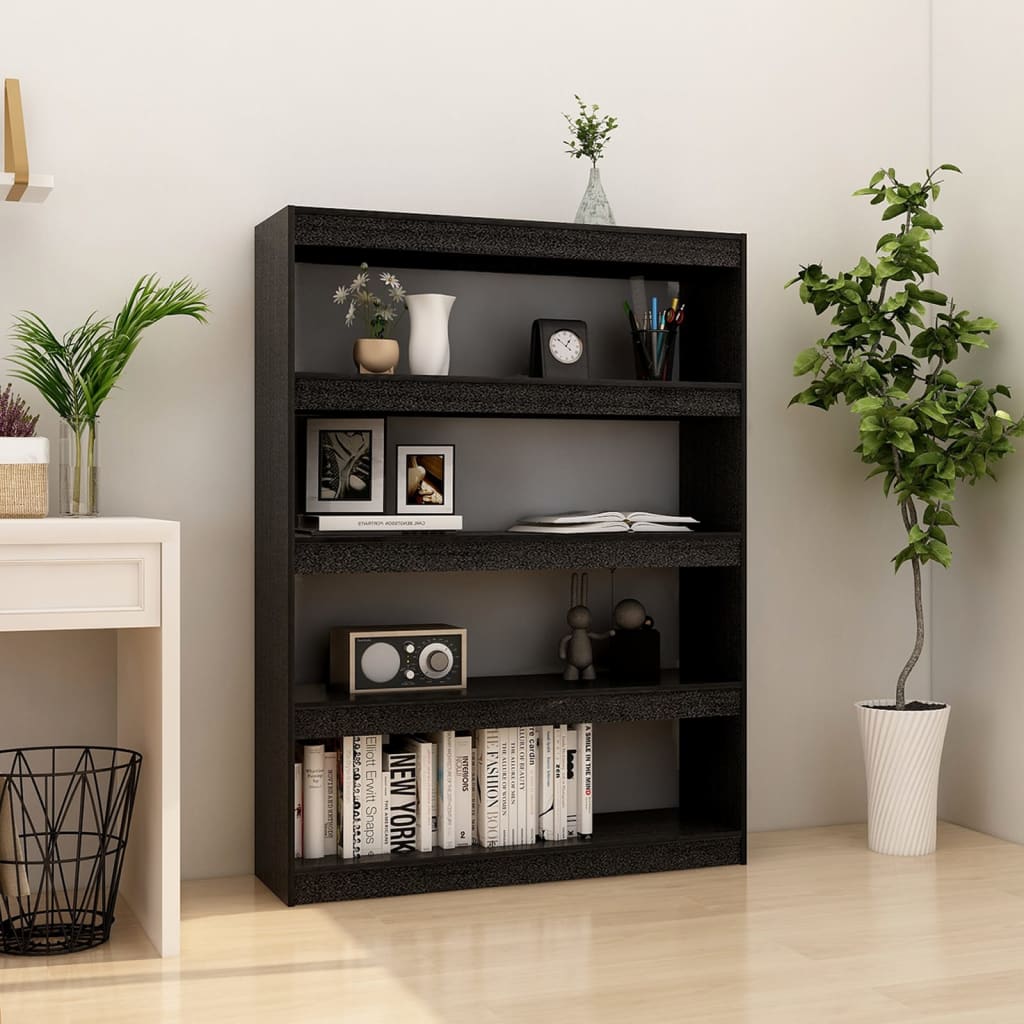 vidaXL Bibliothèque/Séparateur de pièce Noir 100x30x135,5 cm Bois de pin massif