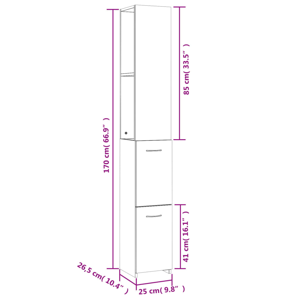 vidaXL Badschrank Betongrau 25x26,5x170 cm Holzwerkstoff