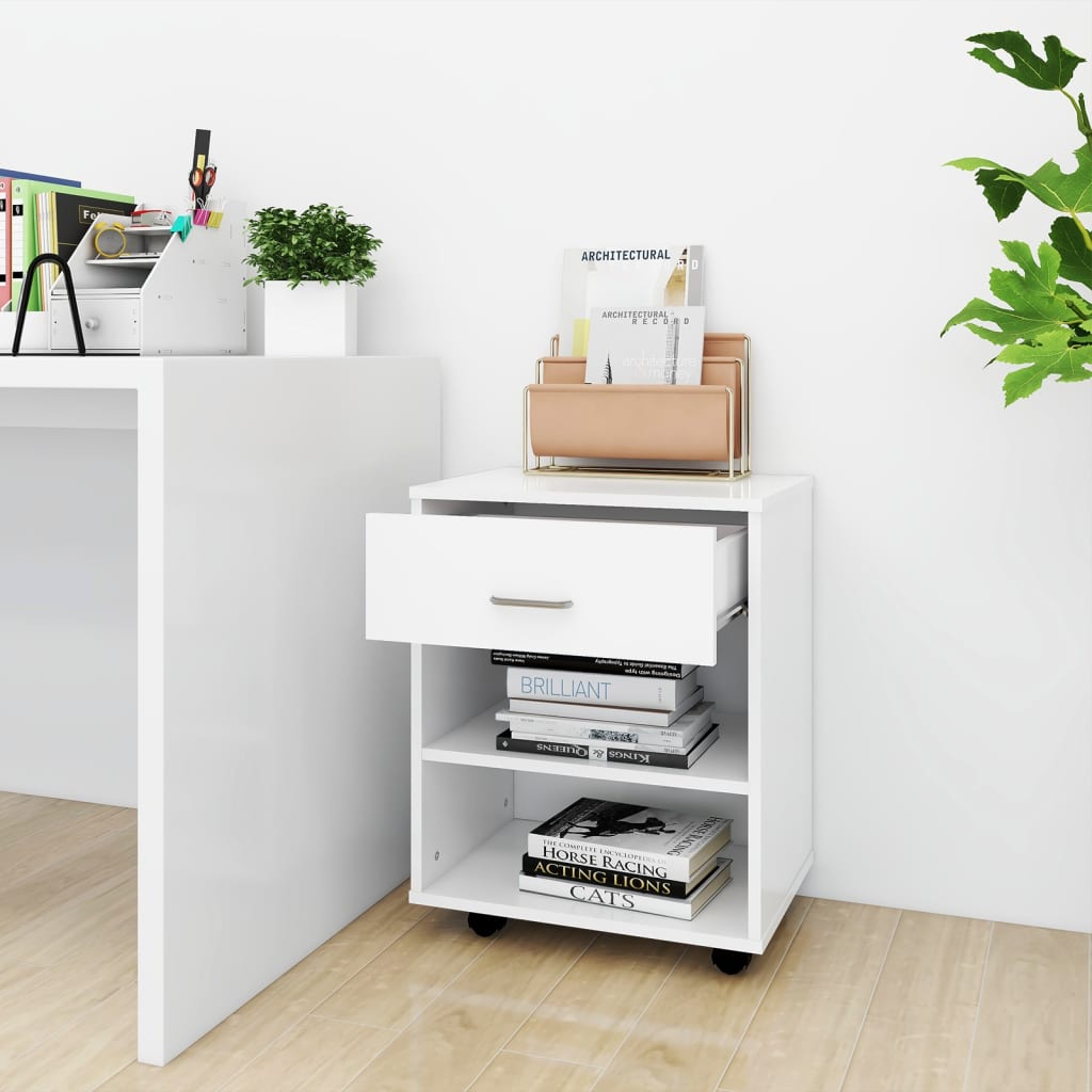 vidaXL Meuble de Rangement à roulettes Blanc 46x36x59 cm Bois d'ingénierie