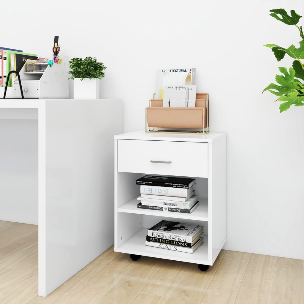 vidaXL Meuble de Rangement à roulettes Blanc 46x36x59 cm Bois d'ingénierie