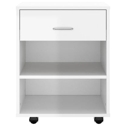 vidaXL Meuble de Rangement à roulettes Blanc brillant 46x36x59 cm Bois d'ingénierie