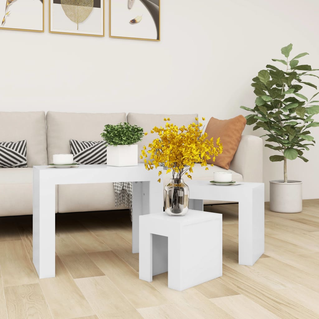 vidaXL Tables gigognes 3 pcs blanc bois d'ingénierie