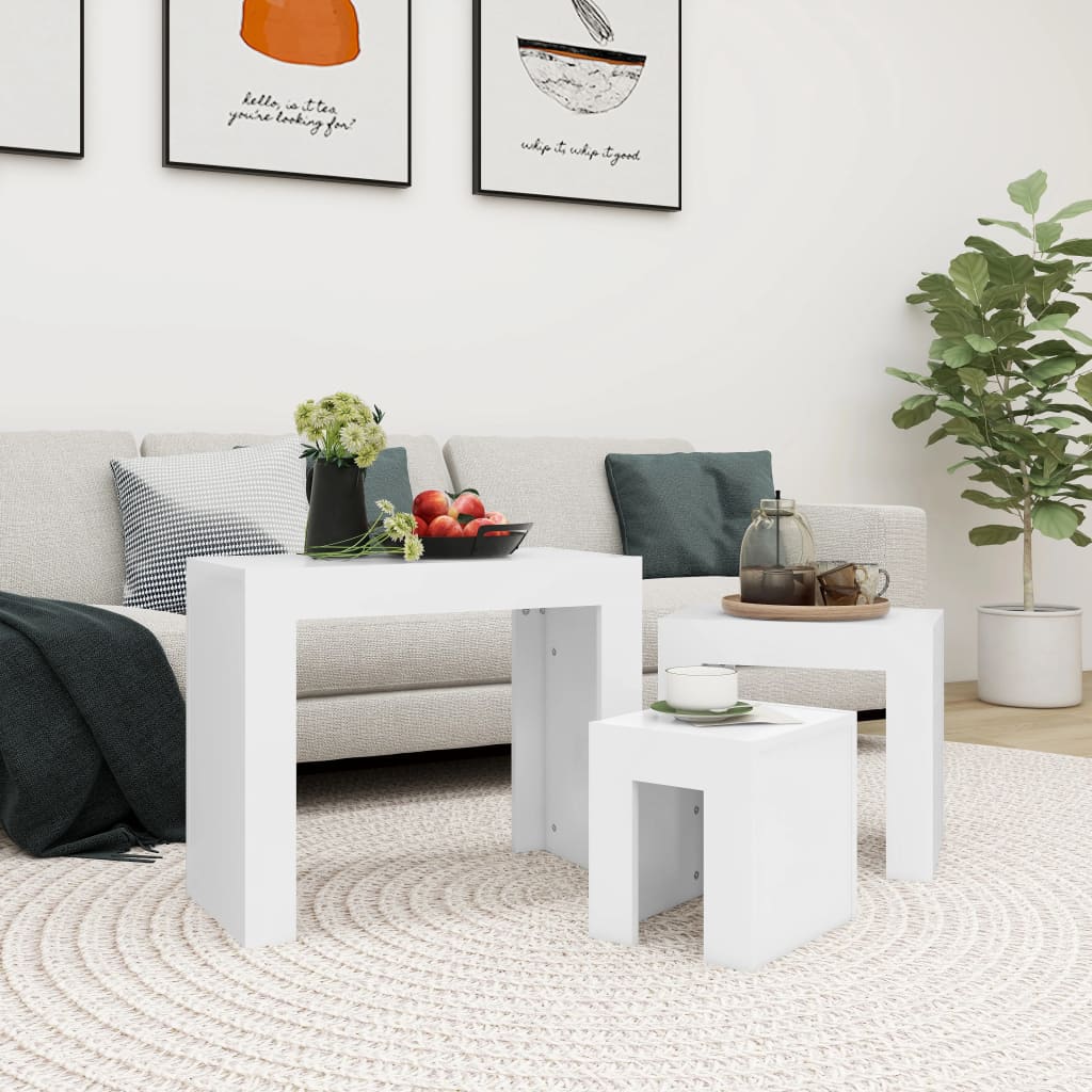 vidaXL Tables gigognes 3 pcs blanc bois d'ingénierie