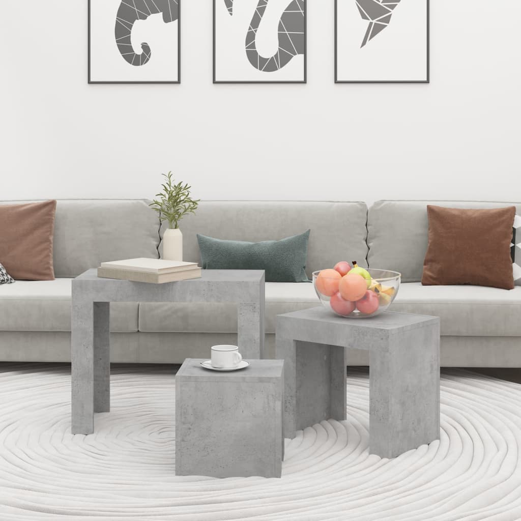 vidaXL Satztische 3-tlg. Betongrau Holzwerkstoff