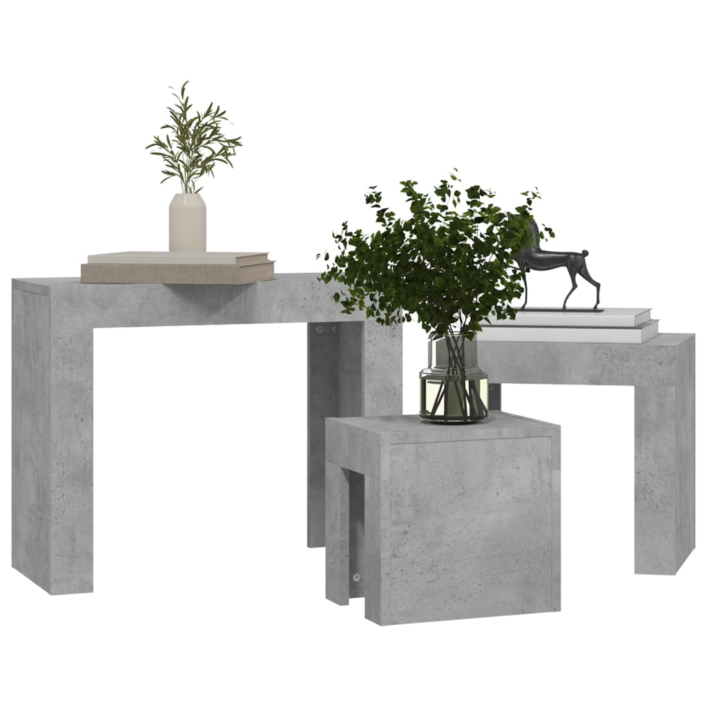 vidaXL Satztische 3-tlg. Betongrau Holzwerkstoff
