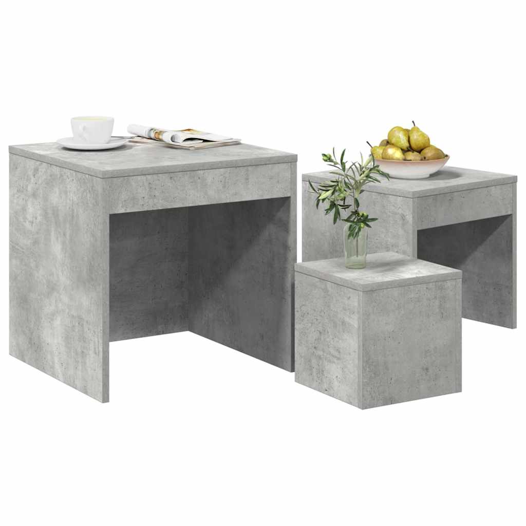 vidaXL Tables basses gigognes 3 pcs Gris béton Bois d'ingénierie