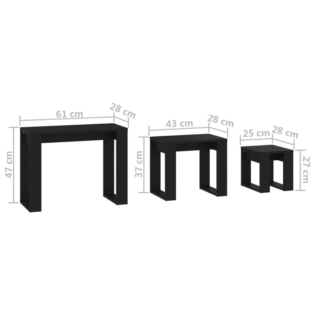 vidaXL Satztische 3-tlg. Schwarz Holzwerkstoff