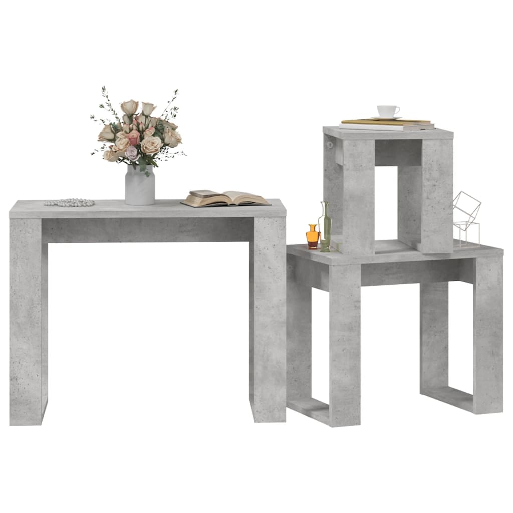 vidaXL Satztische 3-tlg. Betongrau Holzwerkstoff