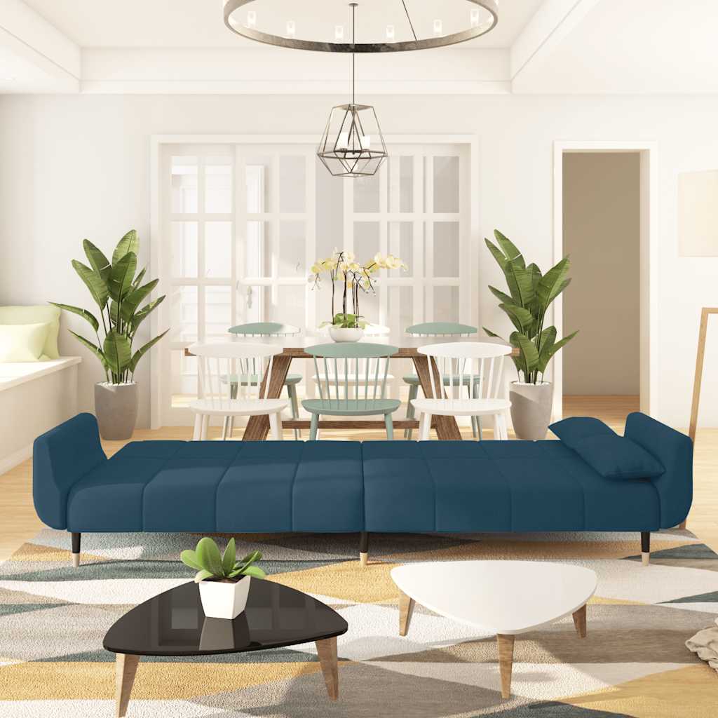 Schlafsofa 2-Sitzer mit 2 Kissen Blau Samt