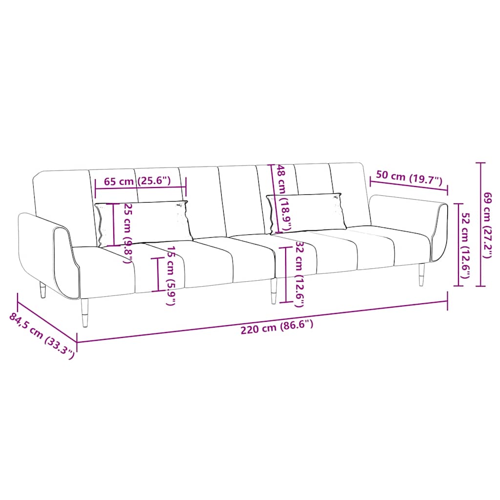 vidaXL Schlafsofa 2-Sitzer mit 2 Kissen Blau Samt