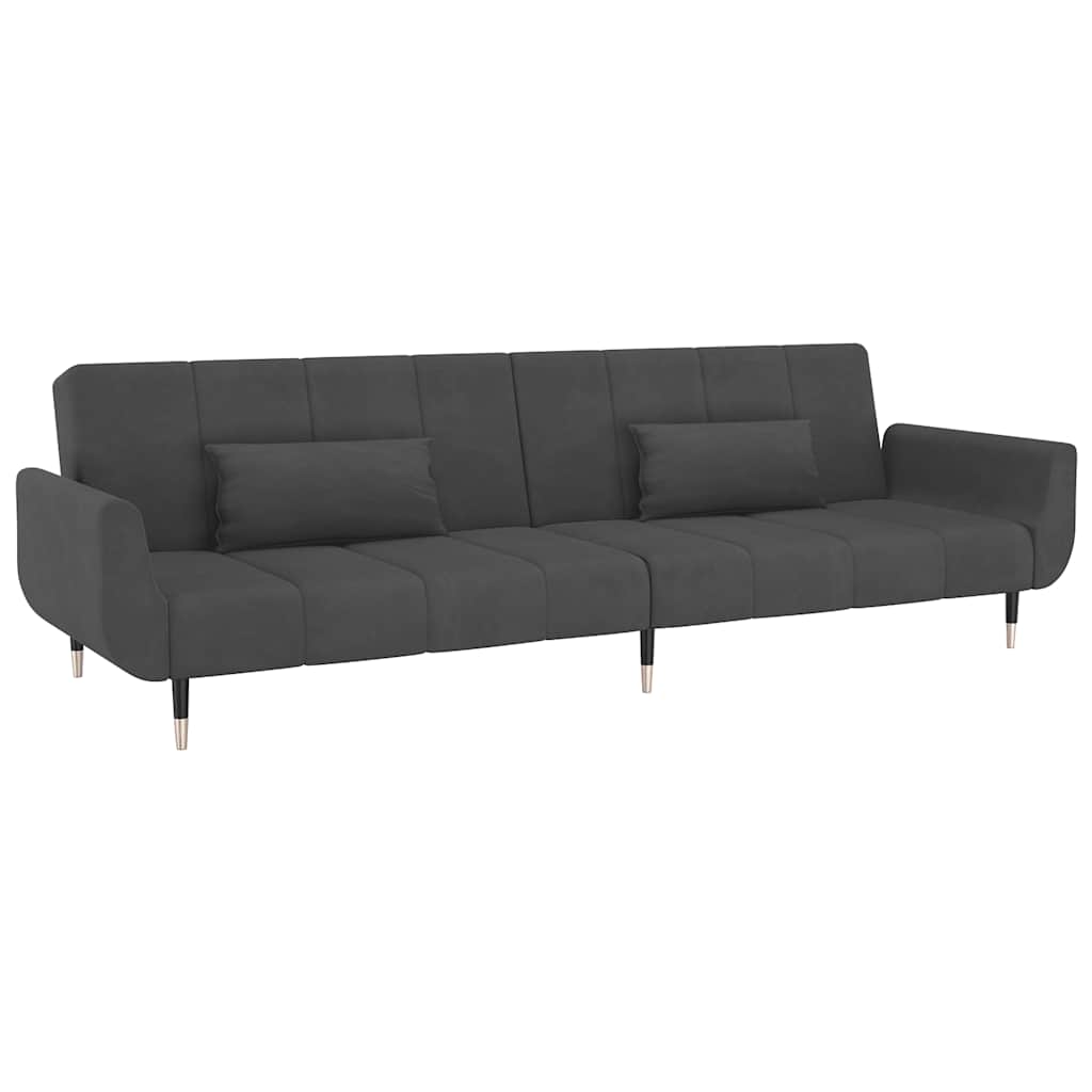 vidaXL Schlafsofa 2-Sitzer mit 2 Kissen Dunkelgrau Samt