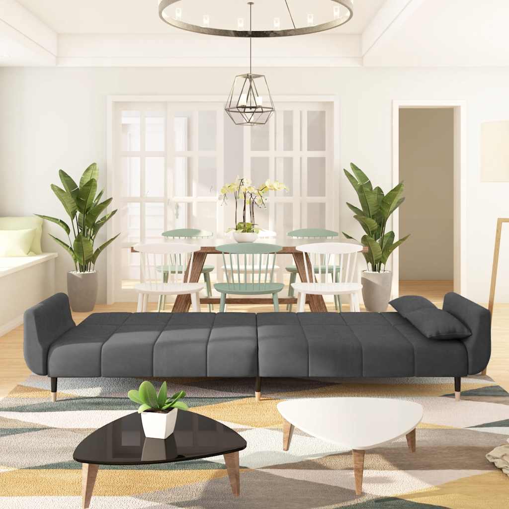 vidaXL Schlafsofa 2-Sitzer mit 2 Kissen Dunkelgrau Samt