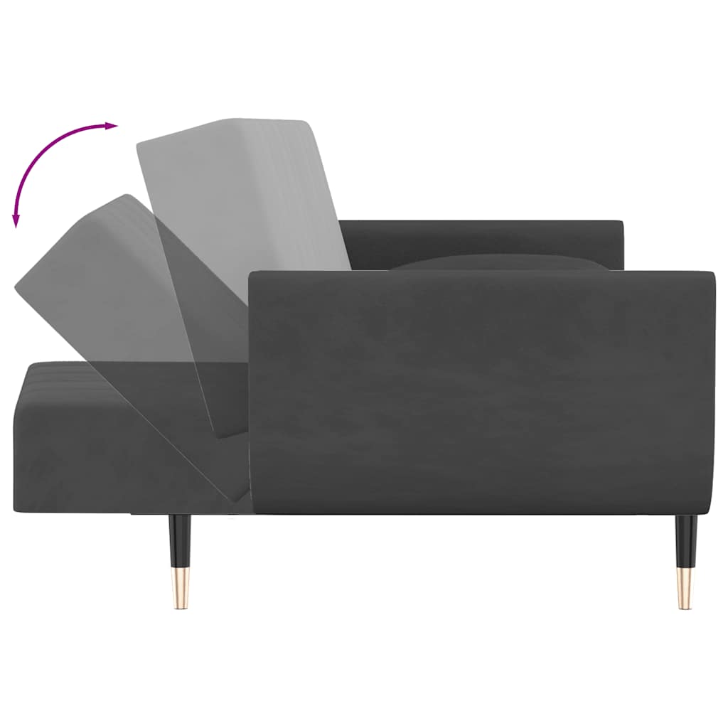 vidaXL Schlafsofa 2-Sitzer mit 2 Kissen Dunkelgrau Samt