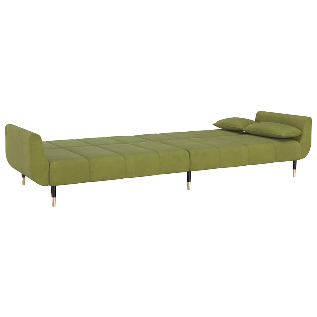 vidaXL Schlafsofa 2-Sitzer mit 2 Kissen Hellgrün Samt