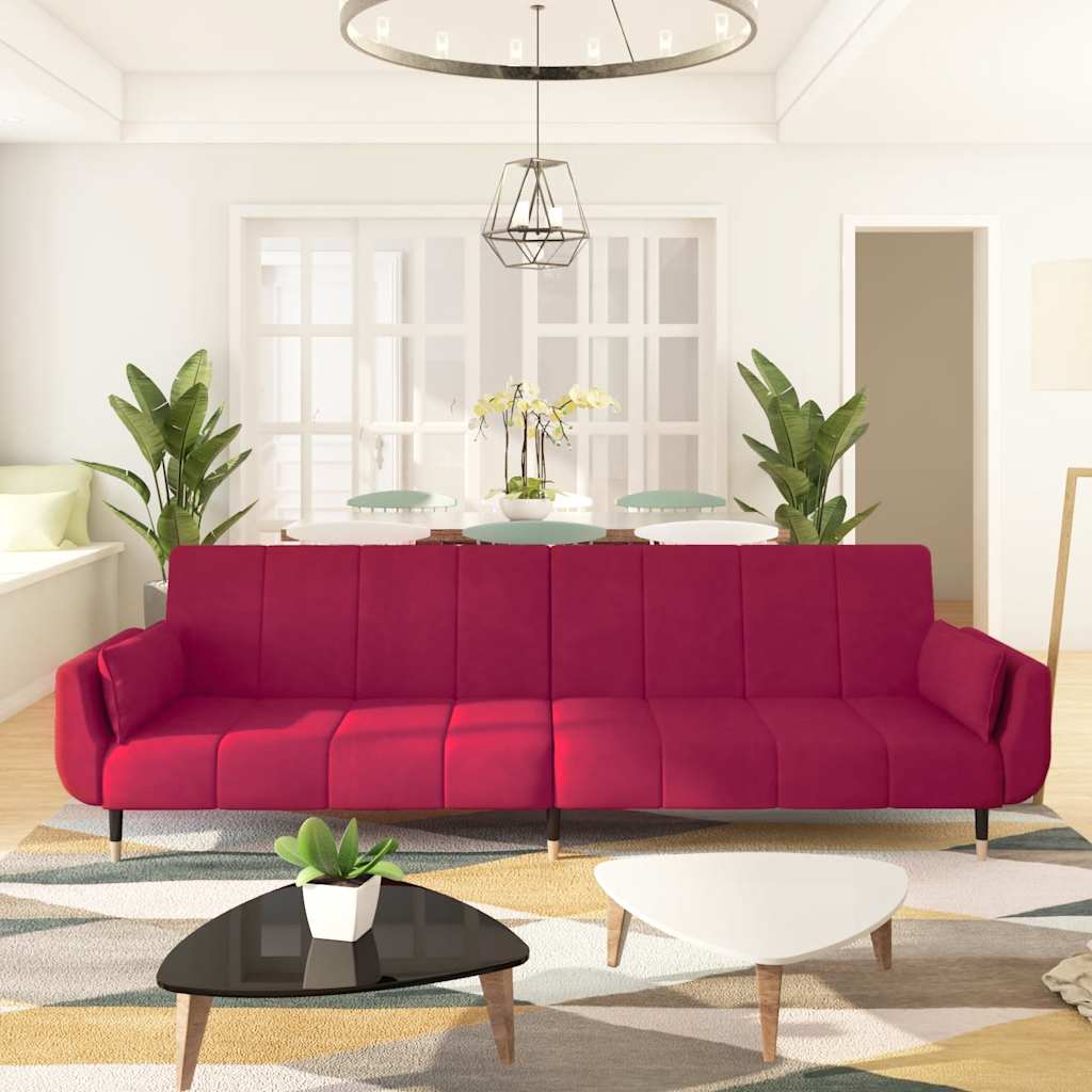 vidaXL Schlafsofa 2-Sitzer mit 2 Kissen Weinrot Samt