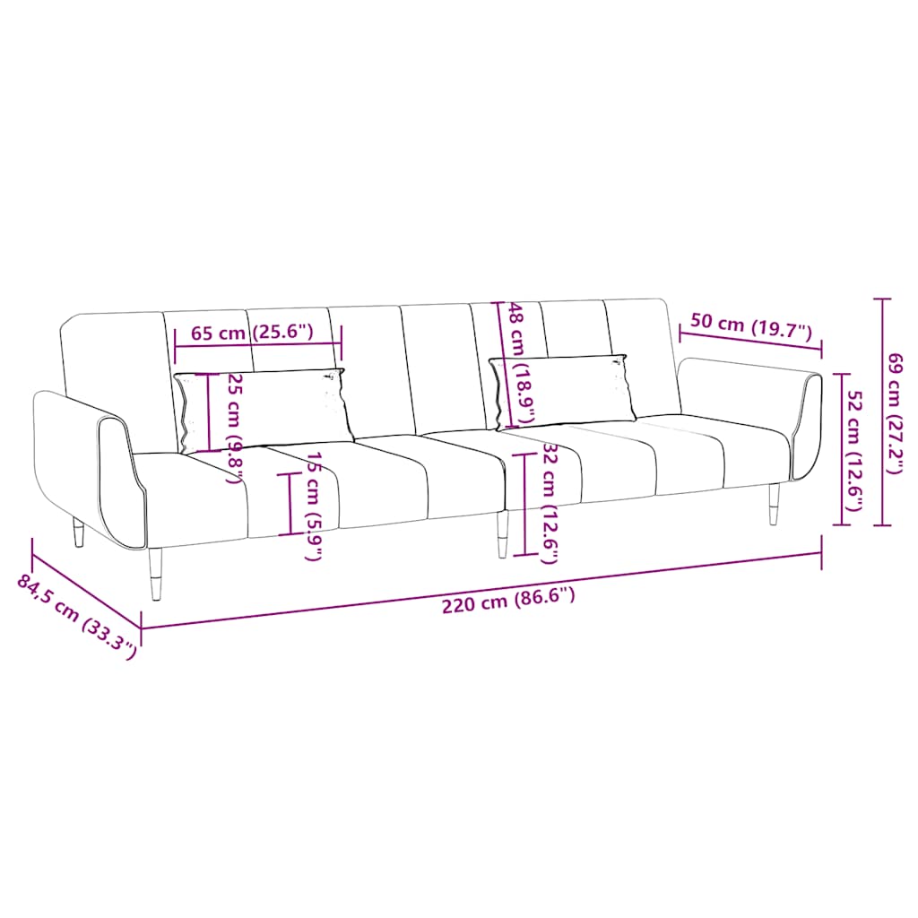 vidaXL Schlafsofa 2-Sitzer mit 2 Kissen Weinrot Samt