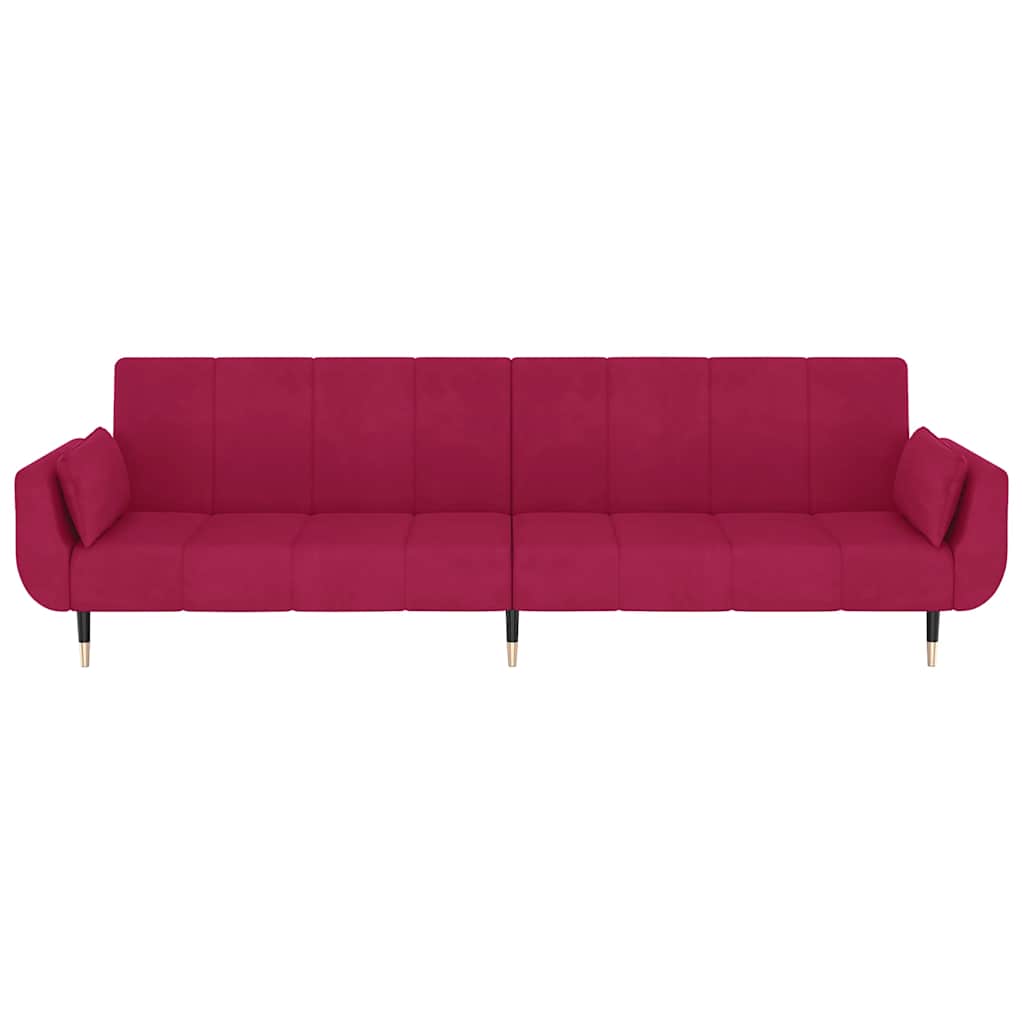 vidaXL Schlafsofa 2-Sitzer mit 2 Kissen Weinrot Samt