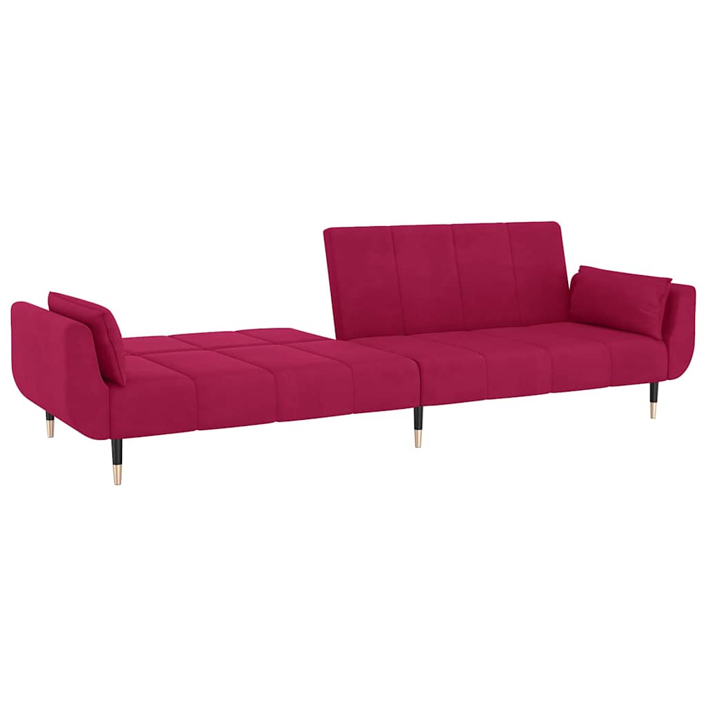 vidaXL Schlafsofa 2-Sitzer mit 2 Kissen Weinrot Samt