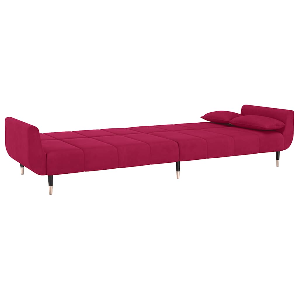 vidaXL Schlafsofa 2-Sitzer mit 2 Kissen Weinrot Samt