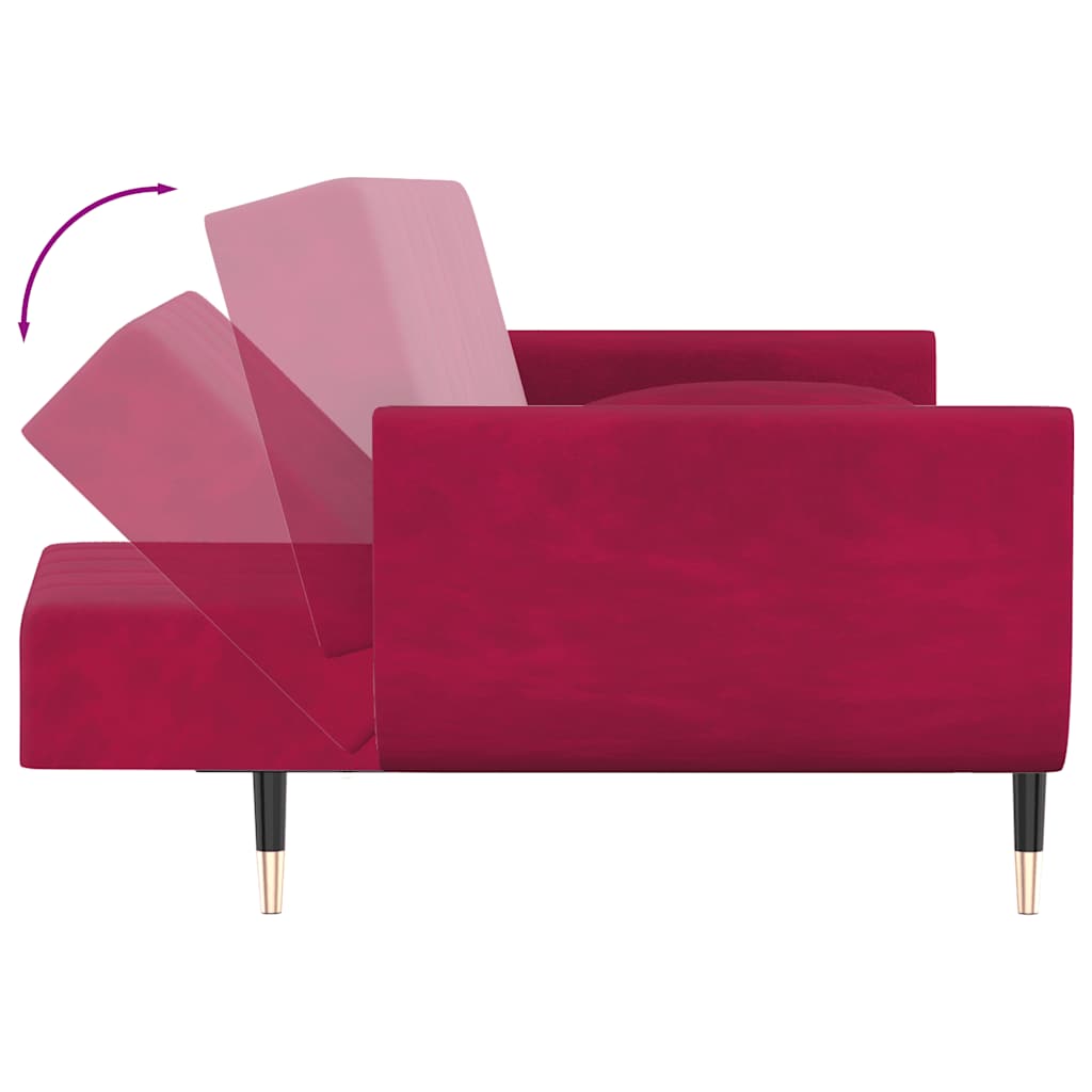 vidaXL Schlafsofa 2-Sitzer mit 2 Kissen Weinrot Samt