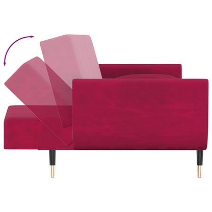 vidaXL Schlafsofa 2-Sitzer mit 2 Kissen Weinrot Samt