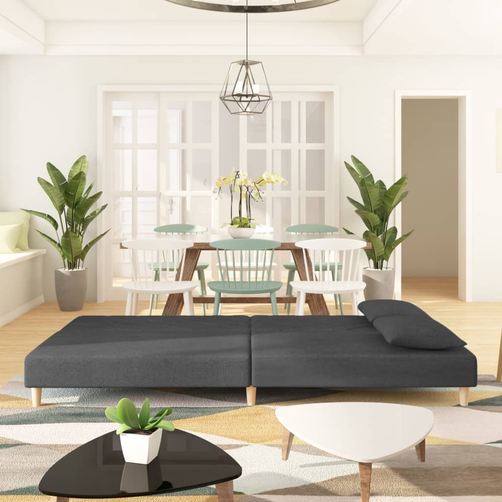 vidaXL Schlafsofa 2-Sitzer mit 2 Kissen Dunkelgrau Stoff